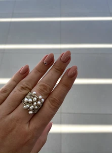 Ring silver 925 golden plated for women with pearls designer bold handmade boho - Picture 1 of 3