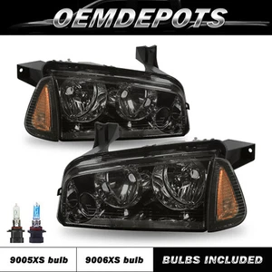 FOR 2006-2010 DODGE CHARGER BLACK AMBER HEADLIGHTS 06-10HEADLAMPS W/BULBS 2PC - Picture 1 of 6