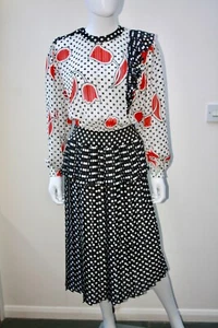 Vintage 1980s Dale Tryon Kanga Collection Polka Dot Ruffled Dress Size 12 - Picture 1 of 11