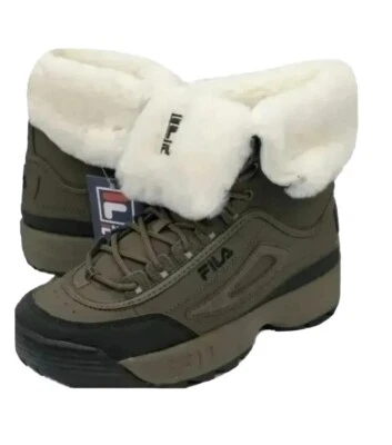 Fila Disruptor Shearling Boots Sneakers Women Green Fax Fur Winter US 7.5  - Image 1 of 4