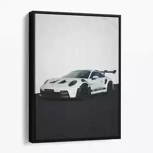 White and Black Porsche GT3 RS Vintage Sports Cars Canvas Print Wall Art - Picture 1 of 7