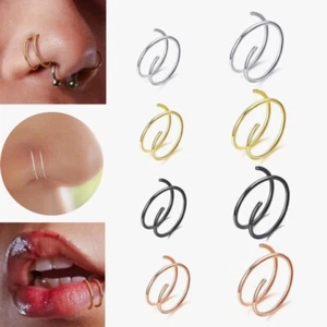 1-3pcs 20g Surgical Steel Double Hoop Twist Spring Spiral Nose Ear Ring Piercing - Picture 1 of 2