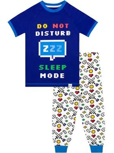 Sleep Mode Pyjamas Kids Boys 5 6 7 8 Years PJs Short Sleeve Bottoms Blue White - Picture 1 of 7