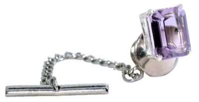 Amethyst Rose De France 10x8 Emerald Cut Gemstone Sterling Tie Tack ESTT69/61725 - Image 1 of 2