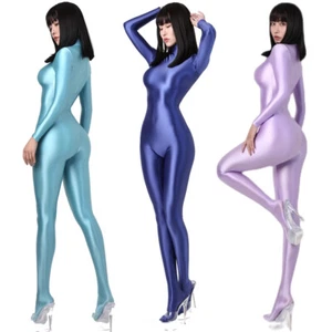 Damen Glitzer Langarm Einteiler Stretch Overalls Tights Bodysuit Catsuit Cosplay - Bild 1 von 23