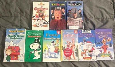 Christmas 9 VHS Lot Rudolph NEW Home Alone Charlie Brown Frosty Christmas Story - Image 1 of 4
