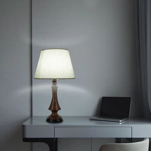 Traditional Table Lamp Wood Antique Vase Beige Shade for Living Room Bedroom - Picture 1 of 24
