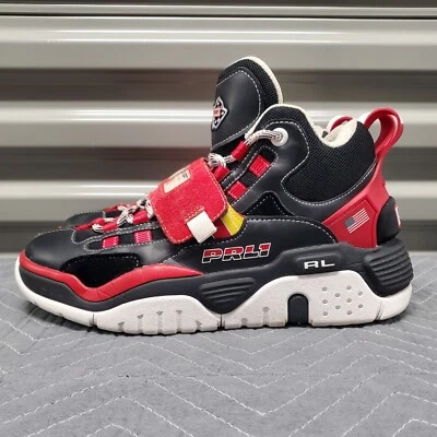 Ralph Lauren POLO SPORT PRL1 Shoes sz10 High Top Sneakers Red Black *FRONT WEAR* - Image 1 of 4