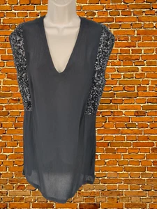 WOMENS NEXT SIZE UK 8 BLACK V NECK SEQUIN EMBELLISHED TUNIC/TOP MINI PARTY DRESS - Picture 1 of 4