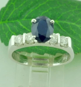 14k Solid White gold Natural Diamond & Oval Sapphire Ring 2.01 ct - Picture 1 of 6