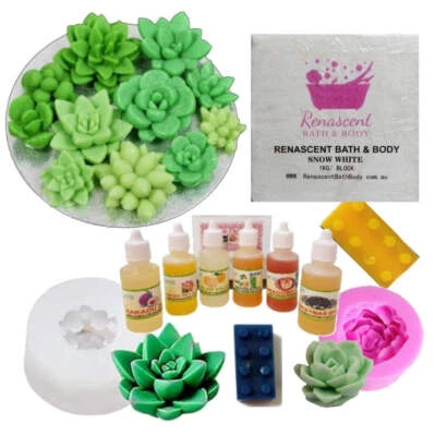 Succulents Melt & Pour Soap Kit - MP Soap Base, Mould, Fragrance, 2 Colour Brick - Image 1 of 3