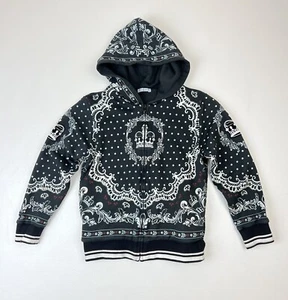 DOLCE & GABBANA Kids Sz 7/8 Unisex Geo Hooded Cardigan Sweatshirt Crown Blk/Wht - Picture 1 of 11