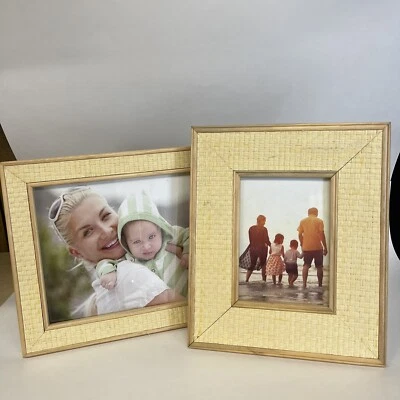 X2 Marco de Fotos de Madera Grande Decoración con Soporte, Tejido Texturizado Beige Nativo Foto 1 de 4