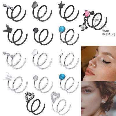 20G Double Hoop Earrings for Single Piercing 316L Steel Twisted Nose Ring - One - Image 1 of 4