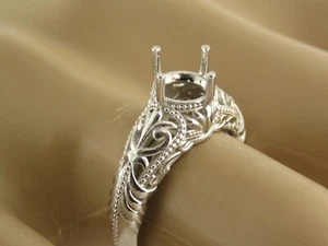 1Carat 14k White gold Filigree Vintage Style Ring Mounting Size 6 Ring Setting - Picture 1 of 15