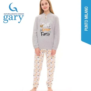 Pigiama lungo da ragazza in cotone lanato Gary S40042 - Picture 1 of 2