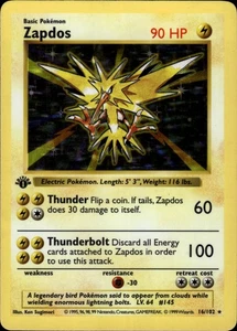Zapdos Holo Rare Base Set (Shadowless) 016/102 MP - Picture 1 of 2