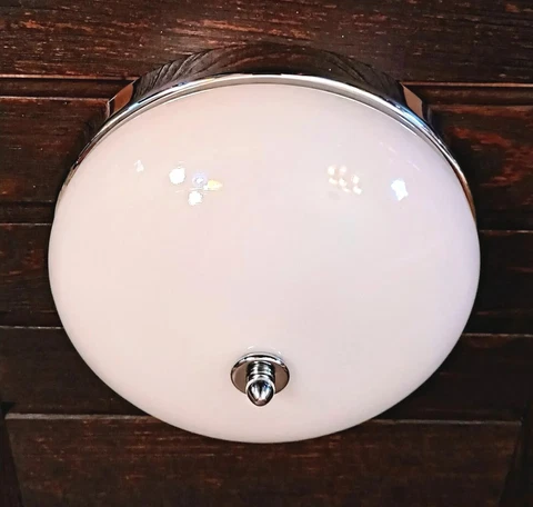 Antique Vintage 30s Art Deco Retro Milk Glass Dome Chrome Ceiling light Fixture Cover