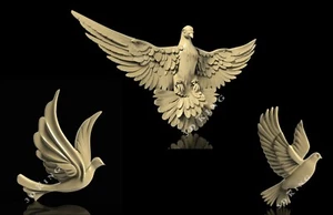 3 Pcs STL 3D Models FLYING DOVES for CNC Router Aspire Artcam 3D Printer Milling - Picture 1 of 4