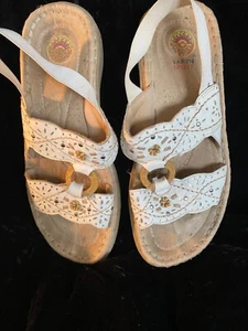 Ladies Earth Spirit Leather Beaded Braided Boho Sandals Shoes Beige Size 7.5 - Picture 1 of 9