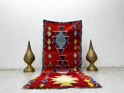 Vintage Moroccan handmade 3'1"x7'2"Berber Geometric Colorful Boucharouit Runner - Image 1 of 4