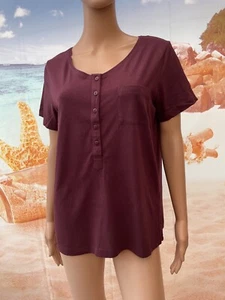 Rainbow @ Bonprix Maroon Henley Short Sleeve T Shirt UK 10/12 RRP £10 - Picture 1 of 16