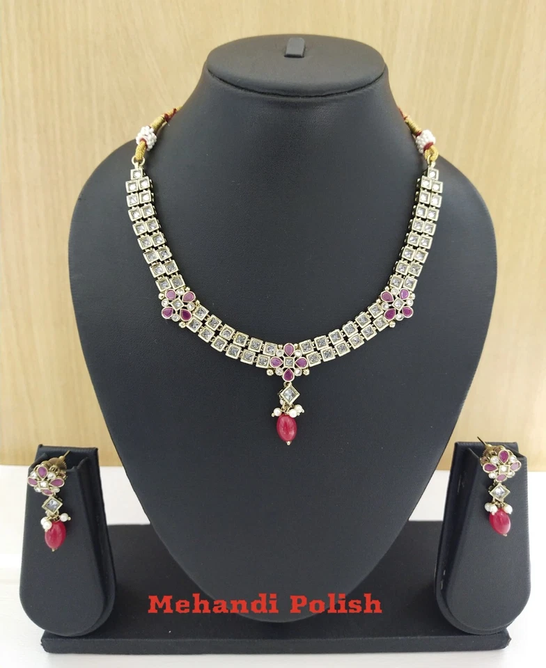 Conjunto de collar de joyería india Bollywood étnico mehandi enchapado ropa de fiesta San Valentín Foto 1 de 1