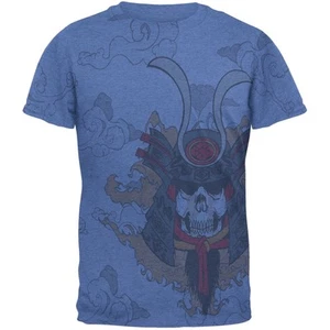 Samurai Skull All Over Heather Blue Adult T-Shirt - Picture 1 of 1