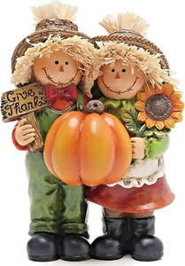 Scarecrow Couple Table Decoration Fall Thanksgiving Indoor Resin Figurines Gifts - Picture 1 of 3