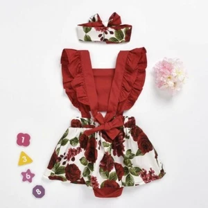 Newborn Baby Girl Floral Bodysuit Romper Summer Jumpsuit Headband Clothes - Picture 1 of 1