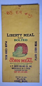 X LARGE Vintage Paper Sack Bag - LIBERTY CORN MEAL, GREEN MILLING, MOCKSVILLE 91 - Picture 1 of 1