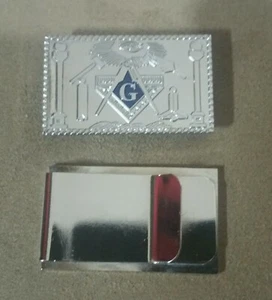 Masonic money clip working tools Freemason Chrome tone w/ blue enamel FREE SHIP - Picture 1 of 1