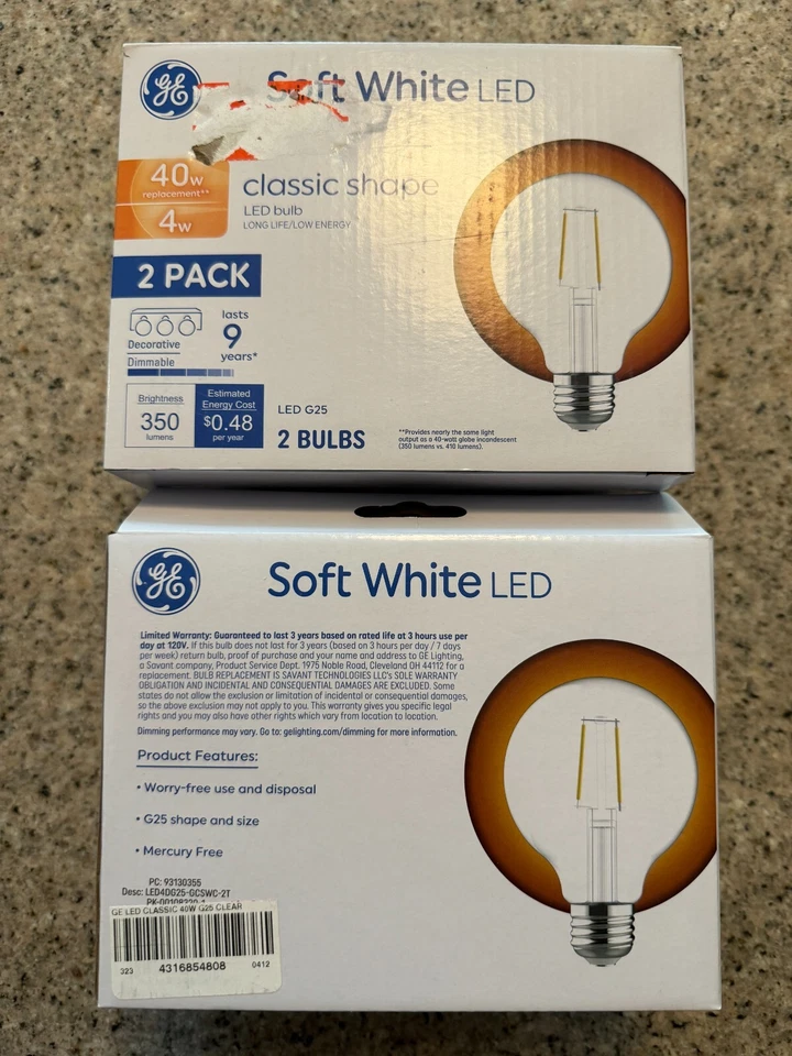 4 Pack GE Dimmable LED Light Bulb Clear Decorative G25 Globe Light Bulb 4W 40W - Image 1 of 1