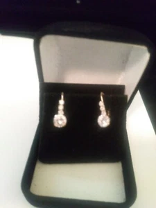 SOLID 10K  GOLD  LAB CREATED S. DIAMOND HOOP EARRINGS LEVERBACK   + BONUS 3/4 IN - Picture 1 of 1