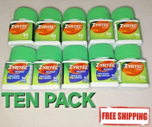 NEW - x10 Zyrtec Allergy 24 Hour 10mg 90 Tablets (10 Pack) FAST + FREE SHIPPING! - Picture 1 of 2