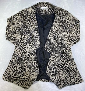 Calvin Klein Open Cardigan Duster Womens 12 Leopard Print Black Beige Ruffled - Picture 1 of 14
