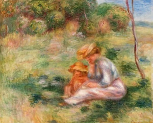 Print or Canvas - Woman and Child in the Grass by Pierre-Auguste Renoir - Picture 1 of 1