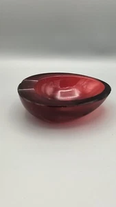 Vintage Murano Art Glass Ruby Red Ashtray/ Trinket Bowl - Rare Unique Drop Shape - Picture 1 of 12