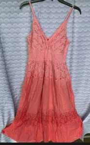 Mujeres Ombre Dip Dye Coral Ojales Encaje Vestido Cuello en V Verano Venta Aline Swing - Imagen 1 de 2