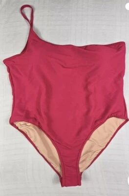 J Crew Women’s Pink Wild Hibiscus Ribbed One-Strap One-Piece Swimsuit Size 22 - Image 1 of 4