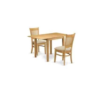 3-Piece Natural Brown Oak Finish Solid Wood Top Dining Table Set - Picture 1 of 8