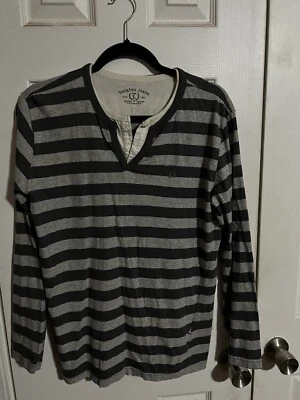 Gray Stripe Hang Ten Denim Long Sleeve Shirt Size Large - Image 1 of 3