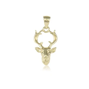 14K Massiv Gelbgold Hirschkopf Anhänger-Buck Männliche Halskette Charm Männer Frauen - Bild 1 von 1