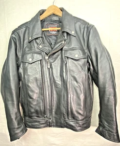 First MFG Mastermind Leather Motorcycle Jacket Men’s Large Black Armor Pockets - Picture 1 of 22