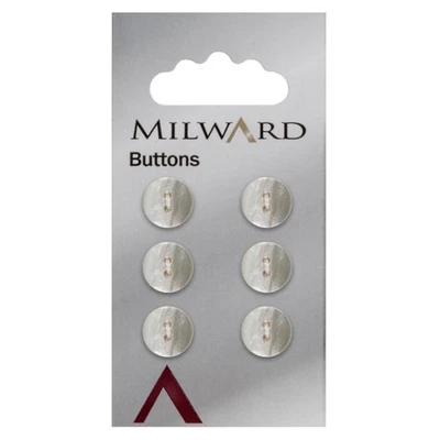 Milward Buttons: Carded: 11mm: 5 Packs of 6: 2-Hole Flat - Image 1 of 2