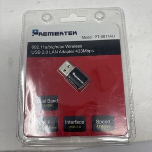 Premiertek 802.11a/b/g/n/ac Dual Band 2.4GHz/5GHz Wireless USB 2.0 LAN Adapter - Picture 1 of 13