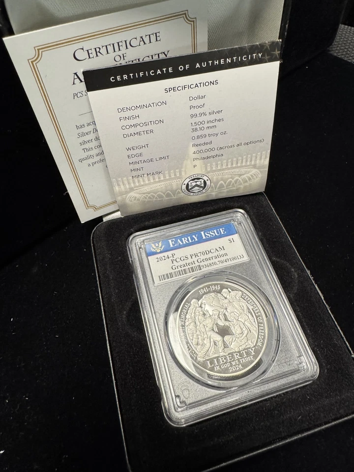 2024 Greatest Generation Commemorative Coin $1 Silver Proof Coin - PCGS PR70 - Image 1 of 2