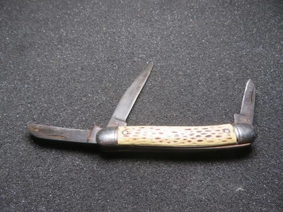 BONITA Navaja de Bolsillo Colonial Prov EE. UU. 3 Hojas Mango de Hueso Sintético De Colección Foto 1 de 4