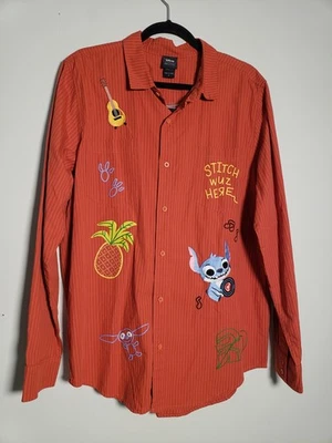 Camisa grande para hombre Disney OUR Universe Lilo Stitch botón rayas 100 % algodón Foto 1 de 4