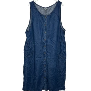 Vintage AKS Amy K Su Denim Jumper Dress Size 3X Blue Button Front Pockets  - Picture 1 of 6
